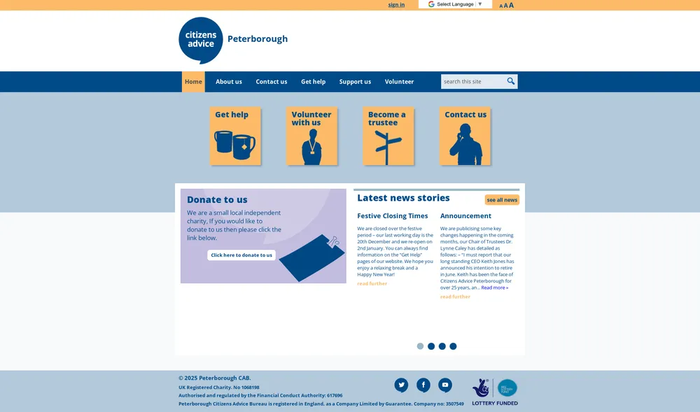 Citizens Advice Peterborough old website before redesign