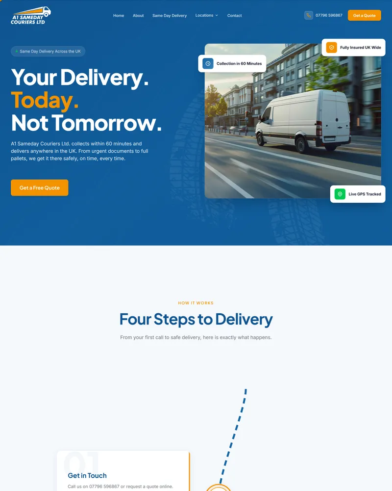 A1 Sameday Couriers homepage hero, same-day delivery across the UK